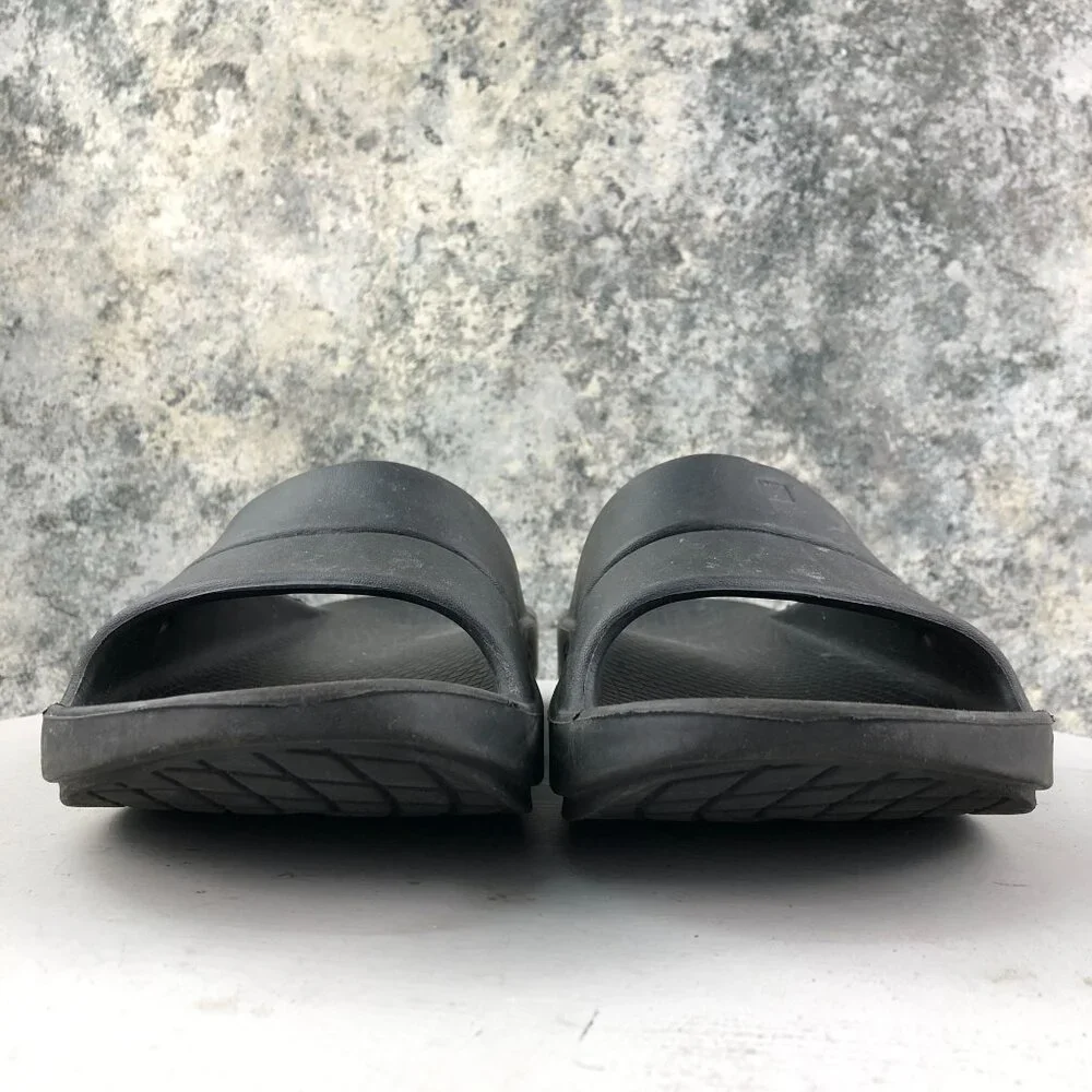 Oofos Unisex Size 11M 13W OOahh Black Open Toe Dual Strap Sport Slides Sandals